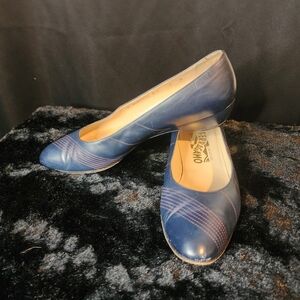 Vintage Salvatore Ferragamo Blue with Tan Stitching Size 8 Slip on Shoes